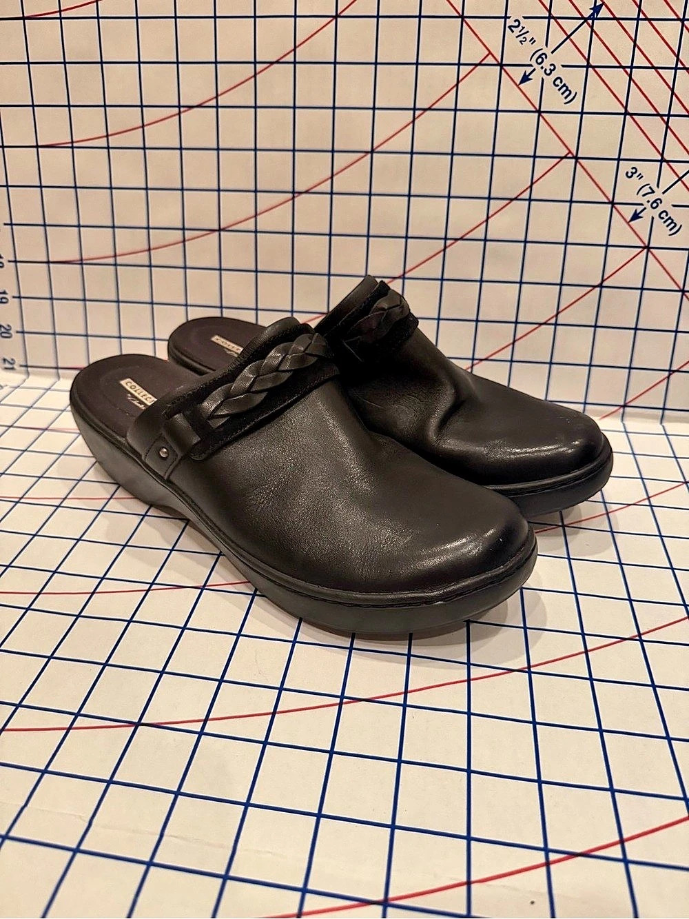 Clarks Marion Coreen Leather Wedge Clog Black Braided Leather